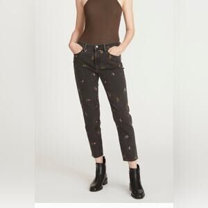 NEW Driftwood Size 28 Gizelle Floral Embroidered Girlfriend Jeans Black Garden